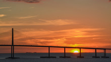 Sunshine Skyway Bridge Silhouette On Tampa Bay, Florida