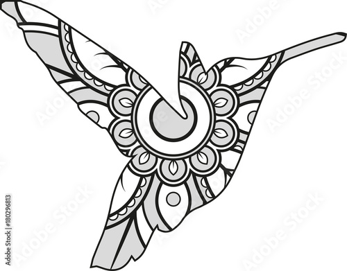 Download Vector illustration of a mandala hummingbird silhouette ...