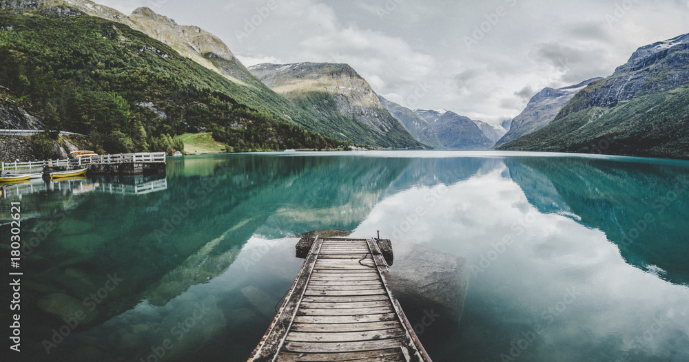 Lovatnet lake near Geiranger Fjord in Norway - obrazy, fototapety, plakaty 