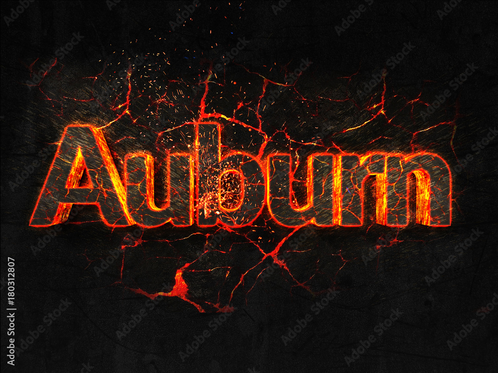 Auburn Fire text flame burning hot lava explosion background. - obrazy, fototapety, plakaty 
