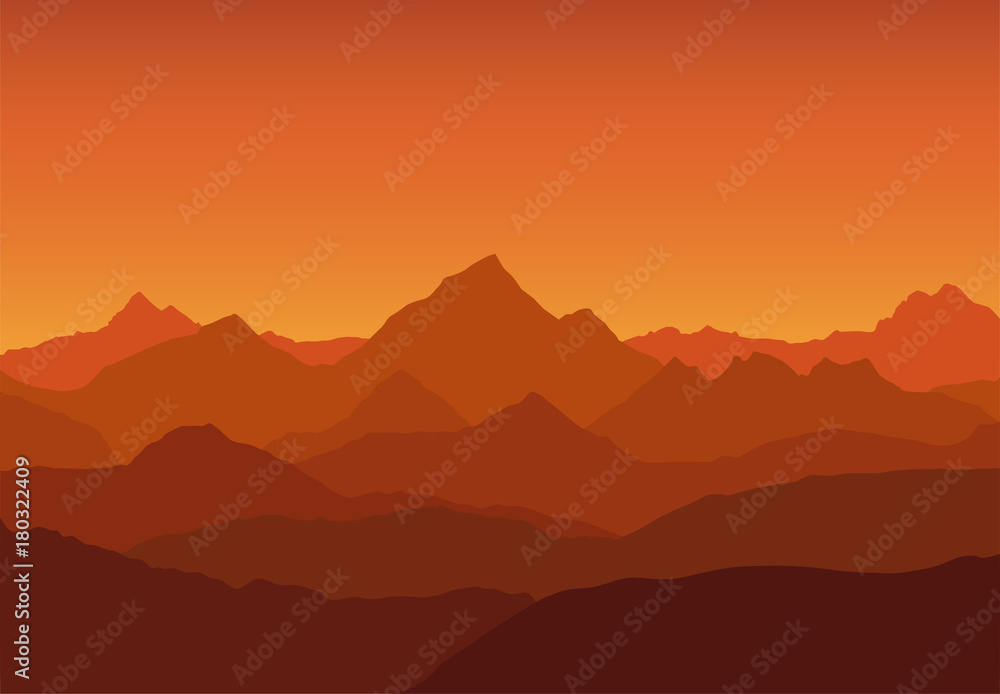 panoramic view of the mountain landscape with fog in the valley below ...