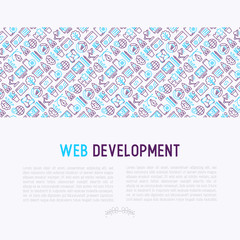 Wall Mural - web development concept with thin line icons of programming, graphic design, mobile app, strategy, a