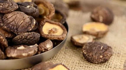 Canvas Print - Shiitake mushrooms rotating on a plate (dried; 4K, seamless loopable)