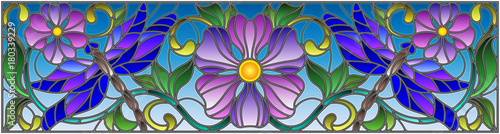 Dekoracja na wymiar  ilustracja-w-stylu-witrazu-z-jasnymi-wazkami-kwiatowym-ornamentem-i-fioletowymi-kwiatami