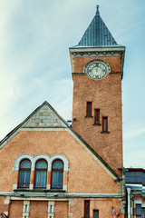 Brick tower with a clock