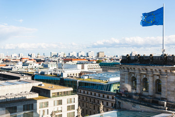 Canvas Print - Berlin city and EU flag over Reichstag