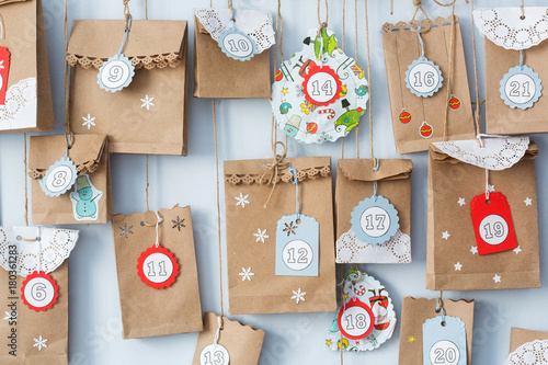 Fotomural advent calendar with small gifts close up