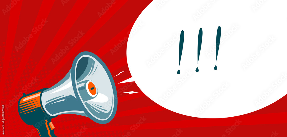 Loudspeaker, megaphone, bullhorn. Advertising, promotion banner. Vector illustration - obrazy, fototapety, plakaty 