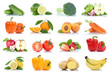 Früchte Obst und Gemüse Apfel Tomaten Orange Zitrone Karotten Farben Sammlung Freisteller freigestellt isoliert
