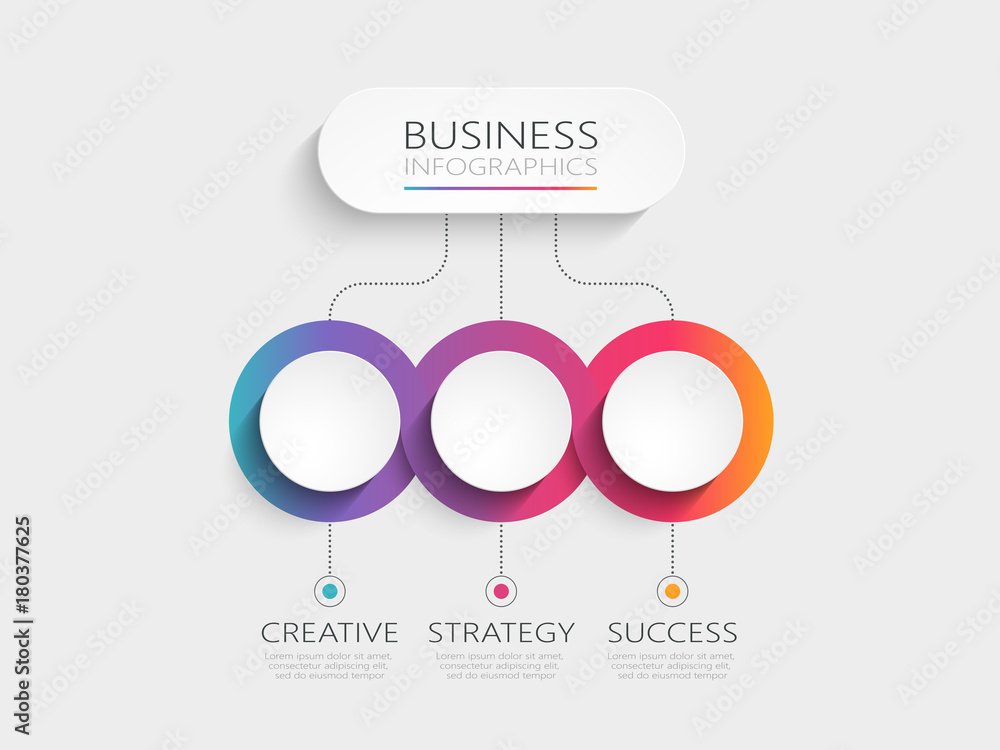 Modern 3D infographic template with 3 steps. Business circle template with options for brochure, diagram, workflow, timeline, web design. Vector EPS 10 - obrazy, fototapety, plakaty 