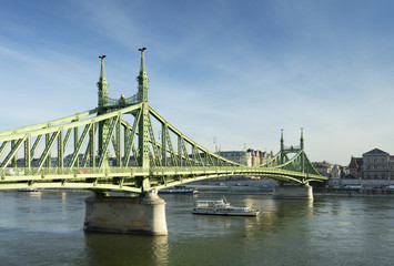 Wall Mural - chain bridge and vessel on the river in Budapest