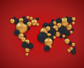 Wall Mural - Concept global map and Christmas balls