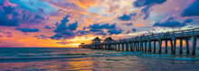 Pier And Old Bridge On The Sea In Florida