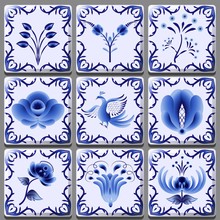 Blue Pattern In The Form Of Ceramic Tiles With A National Painting.