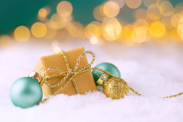 Christmas box in snow landscape