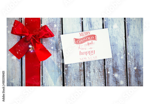 Holiday Card Mockup With Red Ribbon On Wooden Table Stock Template Adobe Stock