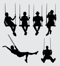 Swing Playing People Silhouette. Good Use For Symbol, Logo, Web Icon, Mascot, Sticker, Sign, Or Any Design You Want