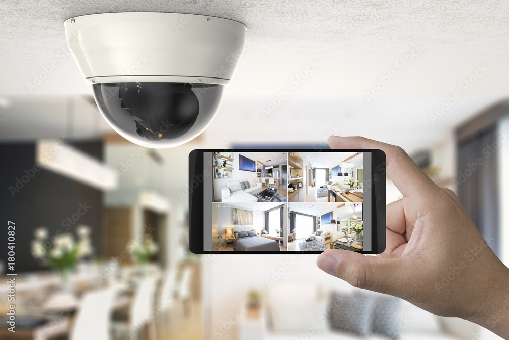 mobile connect with security camera - obrazy, fototapety, plakaty 