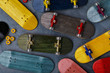 Multicolored fingerboards and details, top view