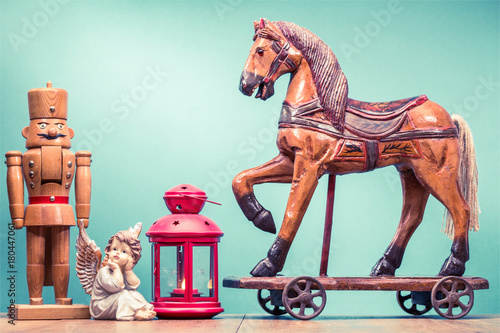 vintage wooden horse on wheels