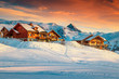 Majestic sunset and ski resort in the French Alps, Europe