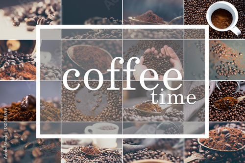 Dekoracja na wymiar  kolekcja-kawy-w-tle-oraz-napis-informujacy-o-przerwie-czas-na-kawe