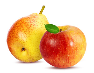 Wall Mural - Fresh apple and pear isolated on white background with clipping path