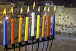 © Vadim - Image of jewish holiday Hanukkah with menorah (traditional candelabra) and burning candles on Jerusalem background.