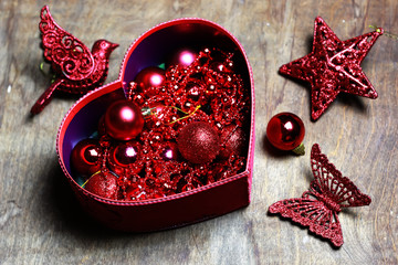 christmas red ball in a box shape heart