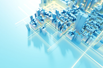 Leinwandbilder - Techno mega city; urban and futuristic technology concepts, original 3d rendering