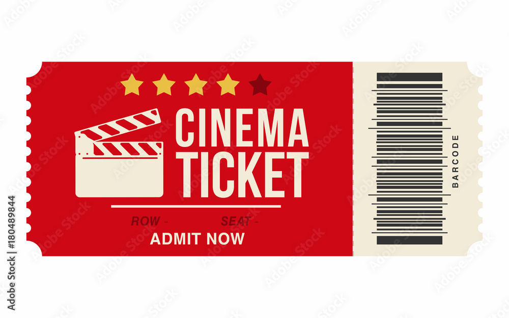 Cinema ticket isolated on white background. Realistic cinema or movie ticket template - obrazy, fototapety, plakaty 