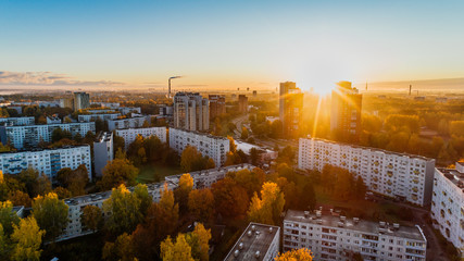 Old Riga City Town and roads Air Drone pictures