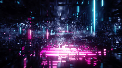 3d render, abstract futuristic urban background, virtual reality, cyber safety, electronics, networking, cryptography, quantum computer