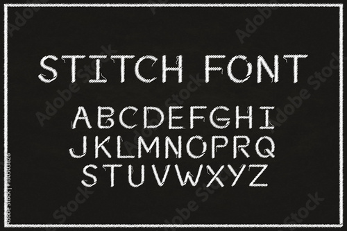 Fotomural Vector realistic embroidery lettering alphabet for decoration and covering on dark background