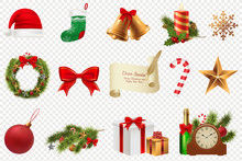 Christmas Symbols Big Set. Colorful Christmas Icons Isolated On White Transparent Background. Traditional Xmas Attributes. Vector Illustration. Eps 10