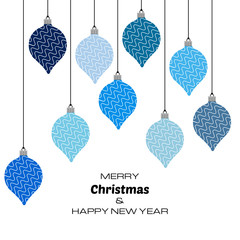 merry christmas and happy new year background with blue christmas balls. vector background for your 