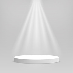 Poster - White podium. Empty stage podium. Round stage with lighting for awards ceremony, product presentation, performance