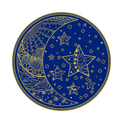 Wall Mural - Circle mandala. Line background. Hand drawn lines. Zentangle. Half moon and stars. Doodle for design. Design for spiritual relaxation for adults. Wallpaper. Art creative