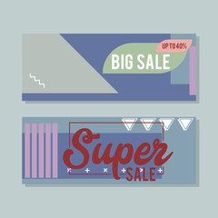 Sale and Discount Banner set. Colorful Memphis style banner template and background