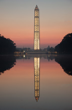 Washington Monument At Dawn. Dawn Image Of The Washington Monument With Scaffolding Erected All Around It While Being Repaired After An The 2013 Earthquake.