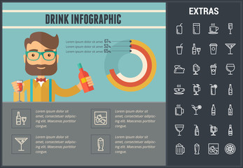 Canvas Print - Drink infographic template, elements and icons. Infograph includes customizable graph, line icon set with bar drinks, alcohol beverage, variety of glasses and bottles, non-alcoholic beverages etc.