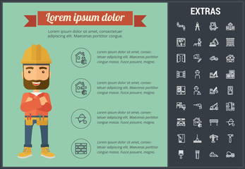 Poster - Construction infographic template, elements and icons. Infograph includes icon set with construction worker, builder tools, repair person, house building, building project, construction vehicles etc.