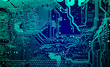 © elen31 - Circuit board. Electronic computer hardware technology. Motherboard digital chip. Tech science background. Integrated communication processor. Information engineering component.