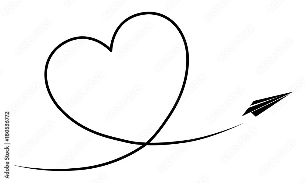 Fototapete Papierflieger Fliegt Ein Kondesstreifen Herz Vektor Schwarz Weiss Freigestellt Snyggg