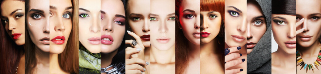 beauty collage.Faces of women.Makeup