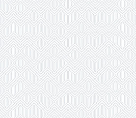 Seamless geometric pattern with hexagons and lines. Irregular structure for fabric print. Monochrome abstract background.