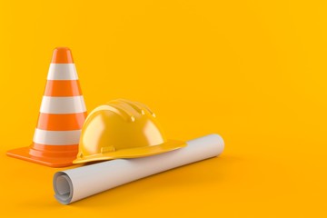 Sticker - Blueprint with hardhat with traffic cone