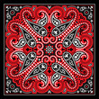 Vector bandana print with paisley ornament. Cotton or silk headscarf, kerchief square pattern, oriental style fabric.