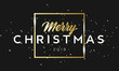 © volmon - Merry Christmas golden phrase in frame with confetti. Luxury black and gold color background. Premium vector with typographic text for winter holidays card poster, flyer or banner template