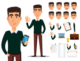 Sticker - Business man cartoon character creation set.